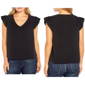 Three Dots Double Gauze Short Sleeve Top Black‎ Size XXL